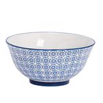 Nicola Spring Patterned Cereal Bowl - Navy - 16cm - Pack of 1 - Hand Printed Japanese Style Porcelain Serving Bowls for Dessert, Pasta, Cereal, Salad, Noodles, Soup