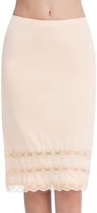MANCYFIT Half Slips for Women Underskirt Dress Extender Lace Trim Knee Length Midi Skirt 19-26" Length (Nude, Medium)