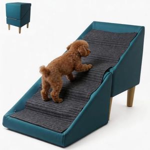 Foldable cat Dog Stair Step ramp 22in H for high Bed Furniture,Teal Blue