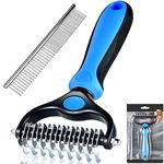 Pet Dematting Comb Grooming Tool, Double-Sided Pet Grooming Brush Undercoat Rake Comb for Dogs & Cats, Pet Knoted Hair Remove Tool Set, Blue