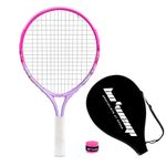 bo'weiqi 17" Kids Tennis Racket for Aged 2-4, Lightweight Toddler Tennis Racket with Shoulder Strap Bag, Including 1 Tennis Racket and 1 Replacement Grip Tapes (Pink)