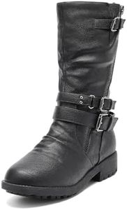 DREAM PAIRS Girls Buckle Zipper Knee High Winter Boots,Size 4 Big Kid,Black,Atlanta-K