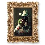 SIMON'S SHOP 5x7 Picture Frame Wall and Tabletop Photo Frames with Rose Flower and Buds Carvings, Vintage Home Decor (Gold)