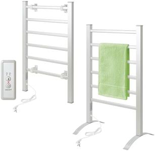 Todeco Handtuchheizkörper Elektrisch ohne Boren, 100W Badheizkörper mit Timer, Handtuchtrockner Elektrisch für Bad, Handtuchwärmer Bodenstehen & Wandmontage, 6 Stanges