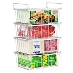 iSPECLE Freezer Baskets - 4 Pack Stackable Freezer Organiser Bins for 142L Chest Freezer Add Space Freezer Storage Baskets with Handles Easy to Sort and Get Frozen Foods from Bottom, White