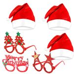 Zest 4 Toyz Santa Claus Christmas Items Accessories 3 Pc Santa Cap 3 Pcs Merry Christmas Alphabet Eye Glasses Goggle Frame Prop Party - Pack of 6 Sent As Per Stock Multicolour