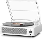 Vinyl Record Player Wireless Bluetooth Turntable with Speakers for Records Belt-Driven Vintage Turntable Support 3-Speed, Headphone, RCA Line, AUX-in for LP Vinyl Players Home Decoration White