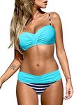 Astylish Women's Push Up Two Piece Bikini Swimsuits Padded Swimwear Bathing Suits Blue Medium Size 8 10