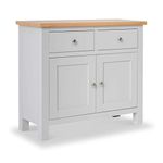 RoselandFurniture Farrow Grey Small Sideboard for Living Room | Fully Assembled Painted Storage Cabinet Solid Wood 2 Door Cupboard with 2 Drawers and Oak Top for Kitchen, Dining Room or Hallway