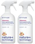 ATTITUDE Fruit and Vegetable Wash, Removes Wax, Dirt and Impurities, Plant- and Mineral-Based Formula, Vegan, Unscented, 800 mL (Pack of 2)