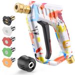 OHAYORI Short Pressure Washer Gun with 5 Spray Nozzles, M22-14mm to 1/4'' Quick Release Trigger Gun with Hose Quick Fitting Pipe for Karcher, 4000PSI Colorful Power Wash Gun Kit for Car Cleaning