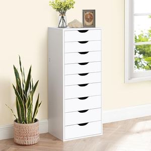 Naomi Home Bianca 9 Drawer Chest, Wood Storage Dresser Cabinet with Wheels, Large Craft Storage Organizer Makeup Drawer Unit for Closet, Bedroom, Office File Cabinet 200 lbs Total Capacity - White