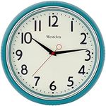 Westclox 1950's Retro Wall Clock for Men and Women, Vintage Quartz Battery Operated Decorative Wall Clock, Large Easy-to-Read Numbers (Teal, 12")