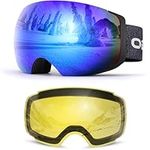 Odoland OTG Ski Goggles Set with Detachable Lens, Frameless Interchangeable Magnetic Lens for Skiing Skating Snowboard, Anti-Fog and UV400 Protection Snow Goggles for Men and Women