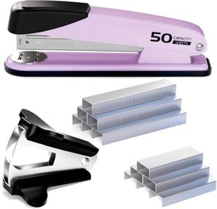 Metal Stapler Heavy Duty for Desk - 50 Sheet Capacity with 2000 Pieces 1/4", 5/16" Staples and Staple Remover, No Jam, Non-Slip, Stapler Heavy Duty for Classroom and Office, Pink