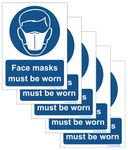 Pack of 5 self adhesive safety signs 135mm x 180mm - Face masks must be worn