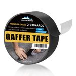 Gaffers Tape - Professional Grade Gaffers Tape, Waterproof, Non-Reflective, No Residue Multipurpose Matte Finish Black Gaffers Tape for Photography Filming Backdrop (Black, 2 Inch x 30 Yards)