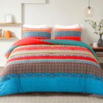 Exclusivo Mezcla 3-Piece Queen Comforter Set, Microfiber Bedding Down Alternative Comforter for All Seasons with 2 Pillow Shams, Bohemian Pattern, Blue and Teal