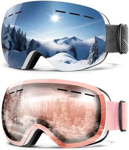 QALLY Anti Fog Ski Goggles for Men Women Snow Goggles with UV Protection Snowboard Goggles, White Frame Silver Lens/White Frame Clear Rose Red Lens