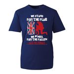 Lest We Forget British Flag Remembrance Day Veteran T-Shirt, Poppy Flower Unisex Kids Adults Top (Navy, XL)