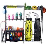 LUGO Garage Sports Equipment Organizer with Baskets and Hooks, Indoor/Outdoor Golf Bag Stand with Bins and Baskets, Ball Holder and Rack, for Home, Garage, Kids Toys, Sports Gear