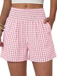 ANRABESS Women High Waisted Shorts, Striped & Gingham Lounge Pajama Beach Shorts with Pockets, Cute and Casual for Daily Wear Pink White Plaid Large