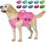 Petglad Dog Life Jacket, Reflective Dog Harness Life Vest with Rescue Handle for Swimming Boating, Adjustable High Buoyancy Flotation Swim Vest for Small Meium Large Dogs - Pink, XL