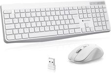 KOORUI Wireless Keyboard and Mouse Combo, 12 Multimedia and Shortcut Keys UK Layout Full Size Keyboard and Mouse Set for Windows, MacOS, Linux - Cold White (Batteries Not Included)