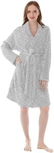 PAVILIA Light Gray Womens Robes Lightweight, Knee Length Plush Fluffy Shower Bathrobe for College Dorm Ladies, Soft Fuzzy Cozy with Pockets, S/M
