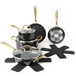 Gibson Home 12 Piece Heavy Gauge Nonstick Induction Aluminum Cookware Set w/Felt Protector - Black with Gold Speckle Interior