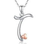 CELESTIA 16 Year Old Gifts for Birthday Sterling Silver Initial Necklace for Women Letter Pendant T Monogram Necklaces Alphabet Initial Heart Jewelry