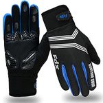 FDX Full Finger Winter Cycling Gloves - Warm Windproof, Mountain Bike Gloves Anti-Slip Padded Palm, Touchscreen, Breathable, Water Resistant MTB Racing and Running Mitts for Men Women (Blue, M)