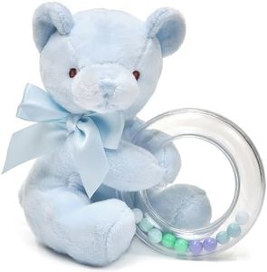 Bearington Baby Polky Blue Plush Stuffed Animal Teddy Bear Shaker Toy Ring Rattle, 5"
