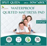 Split Queen Size Waterproof Mattress Pad - Fitted Mattress Protector with Quilted Pillow Top Mattress Topper - Premium Quality Hypoallergenic Mattress Cover (30x80 x 2 pcs) for Split Mattresses