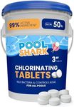 Pool Shark Swimming Pool Chlorine Tablets 2x25 lbs Total of 50 Lbs 3-Inch Chlorine Tablets Slow-Dissolving 90% Active Chlorine Tabs Pool Chemicals for Inground Pools, Above Ground Pools Saltwater