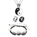 6 pieces Yin Yang Adjustable Cord Bracelet Set for Couple Yin Yang Matching Pendant Necklace for BFF Yin Yang Tai Chi Ring Band for Friendship Boyfriend Girlfriend (Yin Yang Set) (Yin Yang Set)