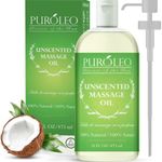 PUROLEO Massage Oil All-Natural Formula with Coconut Oil, Almond Oil, and Jojoba Oil for Hair, Body, and Face - Nourishing and Relaxing Massage Oil for Women - Ideal for Massage Therapy - Made in Canada with Premium Bottle - Luxurious and Large Bottle Size for Long-Lasting Use - Elevate Your Massage Experience with PUROLEO's Unscented Massage Oil (Unscented, 16 Fl Oz/473 ML)