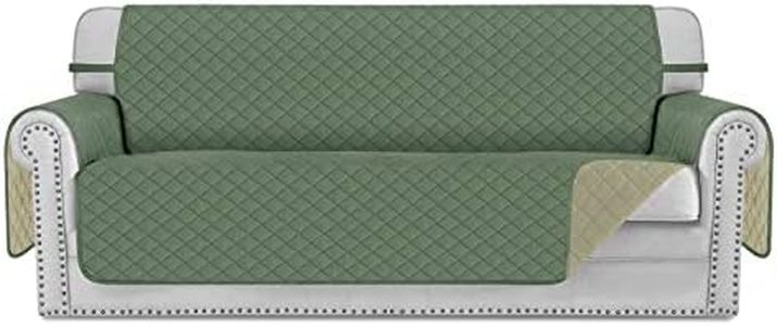 Deeky Couch Cover, Sofa Covers for 3 Cushion Couch, Dog Couch Cover Protector, Reversible and Water Resistant Furniture Covers for Pets with Foam Sticks & Elastic Straps, Sofa, Greyish Green/Beige