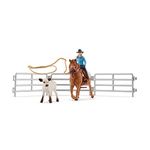 schleich Farm World 42577 Rodeo Roping Playset - Cowgirl Rodeo Rider Figurine with Cow, Pen, and Rope, Realistic Western Rodeo Animal Figures and Accessories - 9-Piece Farm Playset for Boys and Girls