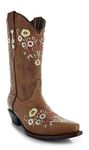 Soto Boots Women's Showstopper Snipped Toe Floral Cowgirl Boots, Women's Embroidered Cowgirl Boots, Geniune Leather Handcrafted Cowgirl Boots M50044 Tan, Tan, 11