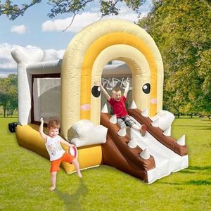 Kids Backyard Inflatable Dinosaur Bouncer Jumping Bouncer with Slide, Portable Fun House/Equipped with 370W Fan for Bounce House for Kids 3-6 to Play Indoors and Outdoors