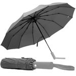 TANNESS Windproof Umbrella – 10-Rib Waterproof & Compact Umbrella with Automatic Open/Close Function and Ergonomic Handle – Folding Mini Umbrella for Rain, Sun, & Strong Wind Protection - Grey