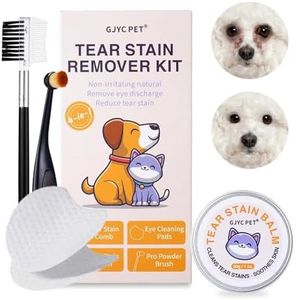 GJYC PET Tear Stain Remover Kit for Dogs and Cats – Upgraded Eye Cleaning Care Set [New & Improved] with Balm, Comb, Brush & Cotton Pads – Gently Helps Clean & Reduce Stains