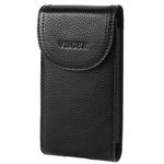 VIIGER Genuine Leather Phone Case Belt Clip Holster Belt Pouch Holder Cellphone Belt Case Smartphone Belt Loop Pouch Bag for Men Magnetic Closure Compatible With iPhone 15 Pro Max 14 Pro Max, Black