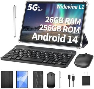 Android Tablet with Keyboard, 26GB RAM, 256GB ROM(1TB Expand), 10.1 inch Android 14 Tablet, 8000mAh Battery, BT 5.0, GMS Certified, 2.4G&5G WiFi, 2 in 1 Tablets with Mouse, Case, Stylus(Black)