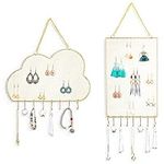 2 Pieces Wall Earring Organizer, Hanging Earring Holder, Wall Mounted Jewelry Organizer Display with Hooks, Gold Wall Jewelry Holder for Necklaces Bracelets Key (Cloud Shape & Vertical Rectangle)