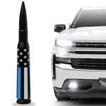 EcoAuto Badass Antenna Replacement Fits All Chevy & GMC Truck Model Years - Short Replacement Antenna - Military Grade Aluminum - Anti Chip & Anti Theft Design (American Flag Support Blue)