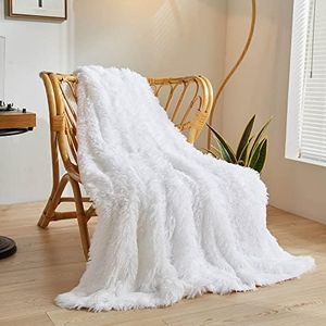 XeGe Luxury Faux Fur Throw Blanket, White Soft 50x60 Fluffy Blanket Throw, Shaggy Plush Decorative Couch Blanket, Cute Furry Throw Holidy Fuzzy Lap Blanket for Kids Women Men Teen Girls White