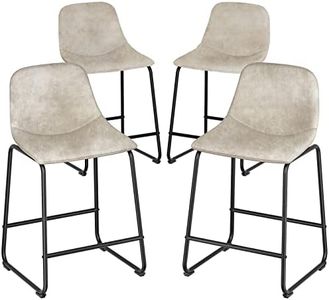 Rfiver Pu Faux Leather Bar Stools Set of 4, Industrial Pub Barstools with Back and Footrest, Modern Armless Bar Height Stool Chairs (Beige, 24" Counter Chair x4)