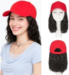 SEGO Hat Wig, Hat with Hair Attached for Women Red Baseball Cap with Hair Extensions, Short Curly Bob Baseball Cap Wig Adjustable Hats for Daily Party 8 Inch #4A